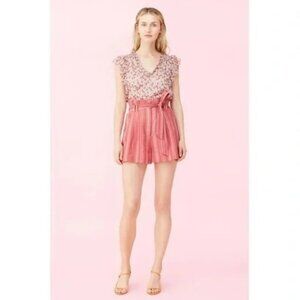 Rebecca Taylor Lucia Floral Beige‎ Pink V-Neck Sleeveless Top Blouse Size S